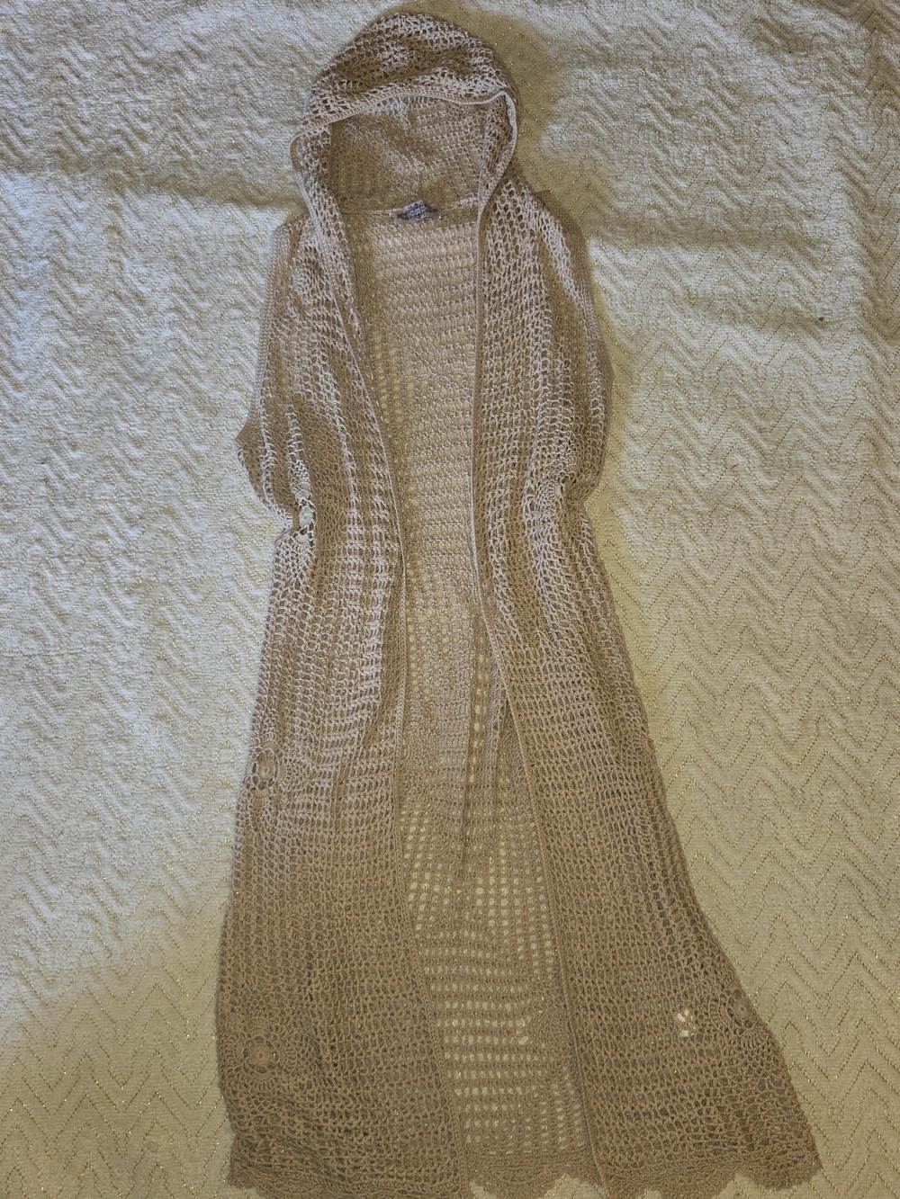 Lightweight Hooded Crochet Cardigan - Beige